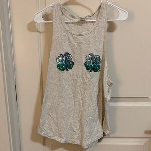 PINK Victoria's Secret Gray Tank Top with Sequin Clovers EUC